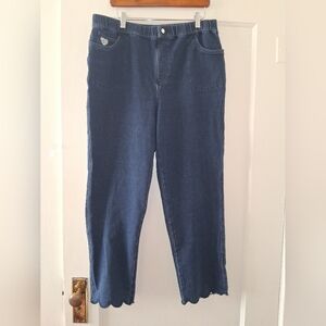 Scalloped Hem Denim Pants | L | Stretch Pull‑On Jeans